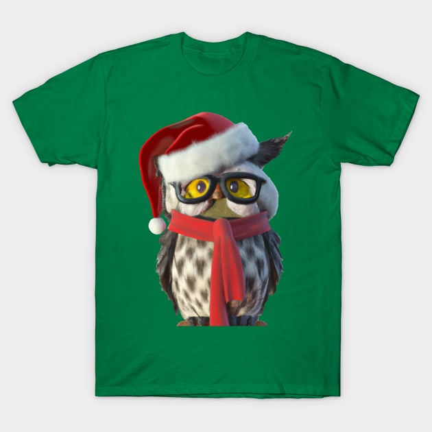 Christmas Owl Wearing Santa Costume and Red Scarf Vector T-Shirt by taiche